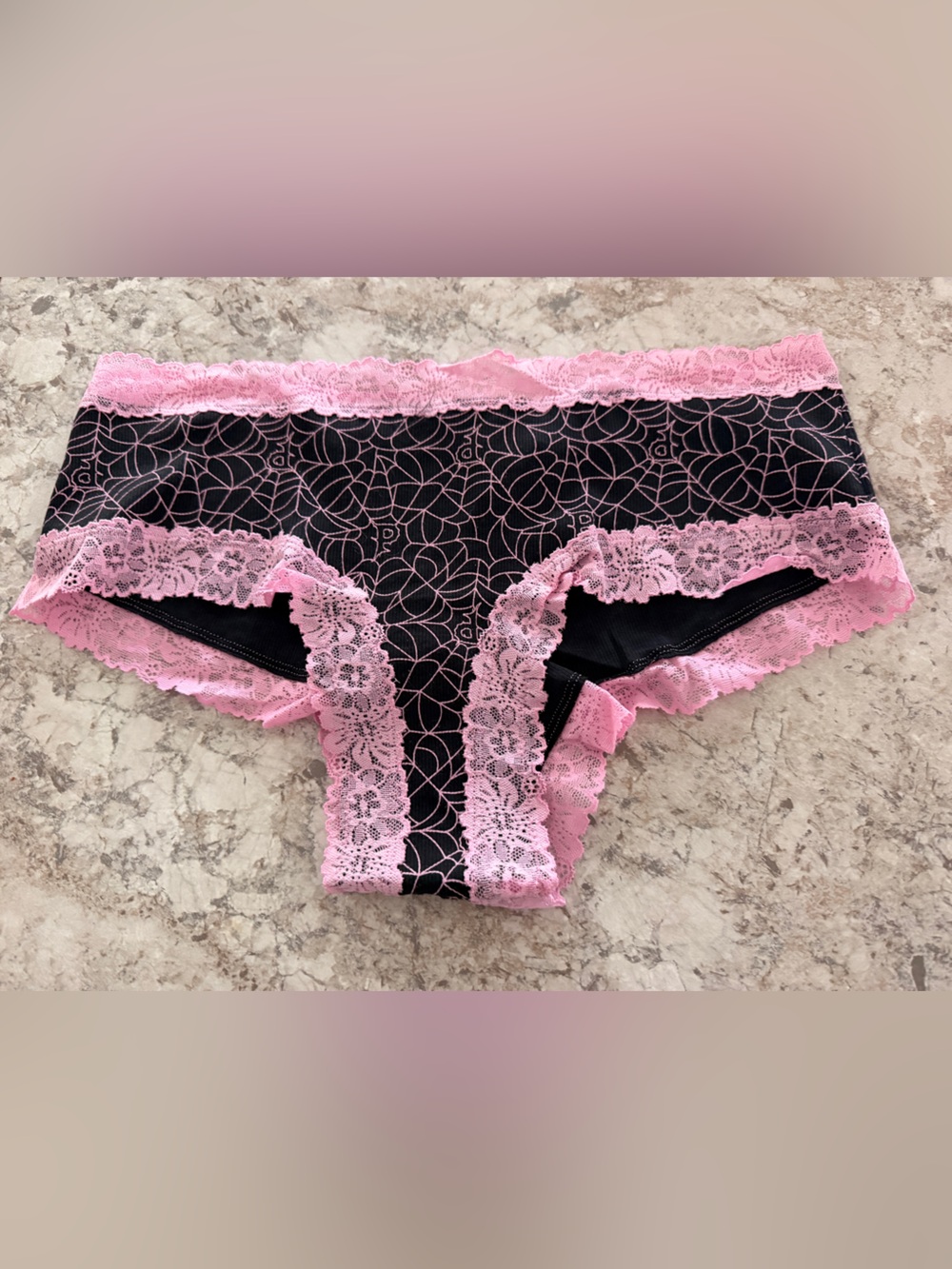 VS PINK Lace Trim Ribbed Cotton Cheeky Halloween
Panty Spiderweb NWT Large